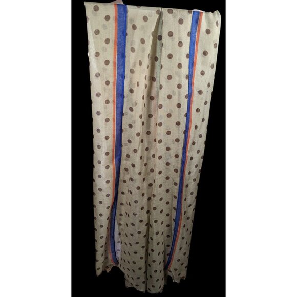 Vintage 70s Taupe Scarf With Brown Polka Dots And Rainbow Stripes - Picture 4 of 8